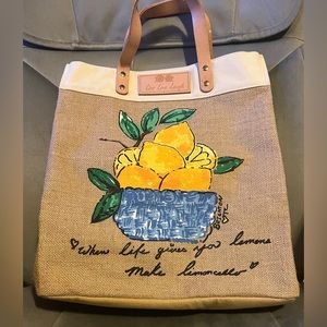 Main Squeeze Burlap Tote by Brighton nwot